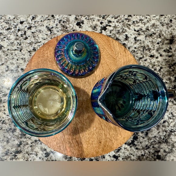 Vintage Indiana Windsor Carnival Glass‎ Iridescent Blue Creamer and Sugar Set - Picture 4 of 8